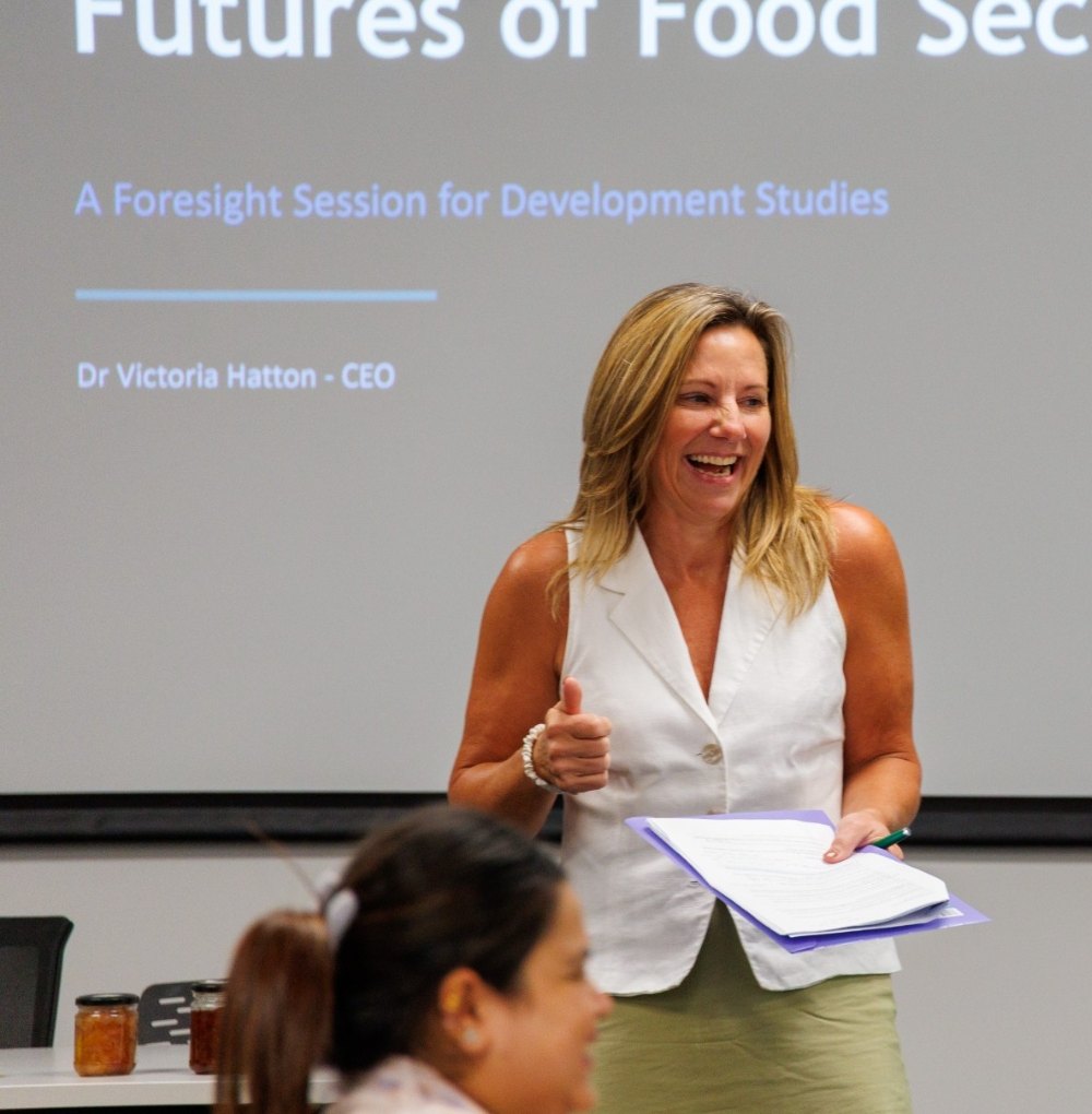 Dr Victoria Hatton presenting a foresight session to a seated group